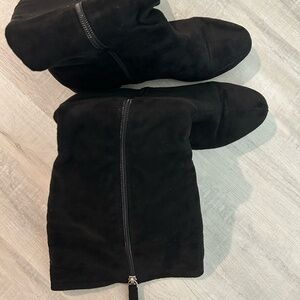 Women's Boots Solid Black Size 7 Suede Heel Knee High